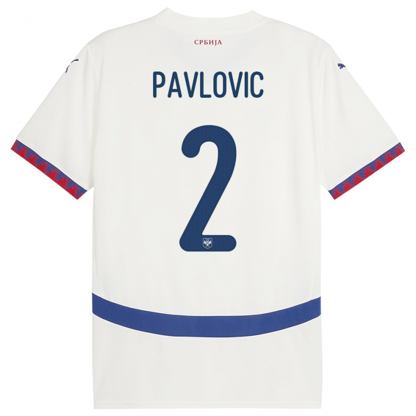 Kinder Serbien Strahinja Pavlovic #2 Weiß Auswärtstrikot Trikot 24-26 T-Shirt Österreich