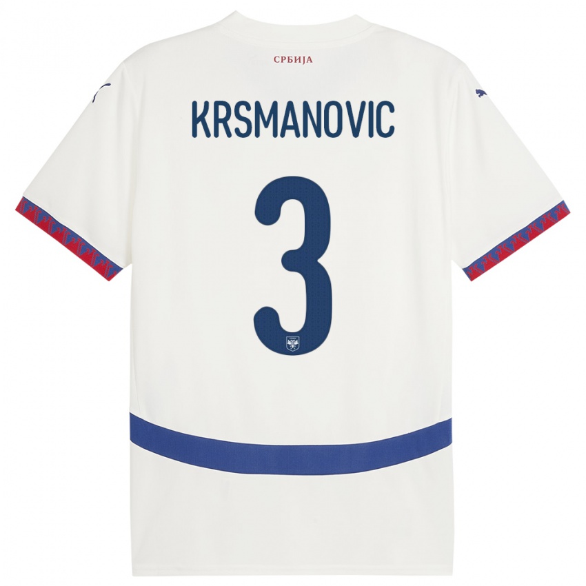 Kinder Serbien Nemanja Krsmanovic #3 Weiß Auswärtstrikot Trikot 24-26 T-Shirt Österreich