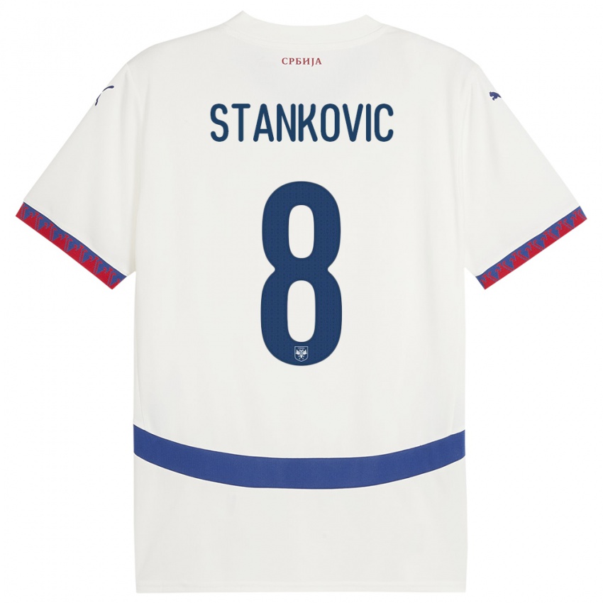 Kinder Serbien Nikola Stankovic #8 Weiß Auswärtstrikot Trikot 24-26 T-Shirt Österreich