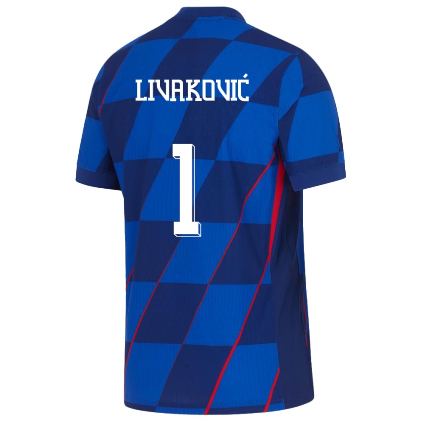 Kinder Kroatien Dominik Livakovic #1 Blau Auswärtstrikot Trikot 24-26 T-Shirt Österreich