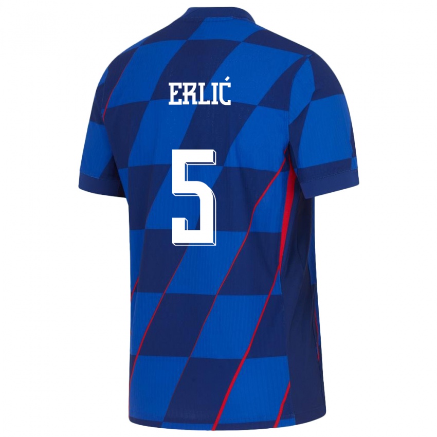 Kinder Kroatien Martin Erlic #5 Blau Auswärtstrikot Trikot 24-26 T-Shirt Österreich