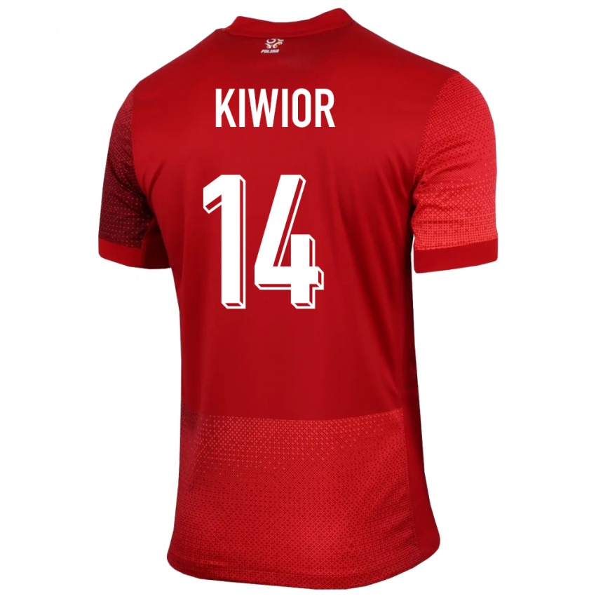 Kinder Polen Jakub Kiwior #14 Rot Auswärtstrikot Trikot 24-26 T-Shirt Österreich