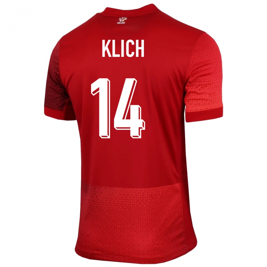 Kinder Polen Mateusz Klich #14 Rot Auswärtstrikot Trikot 24-26 T-Shirt Österreich