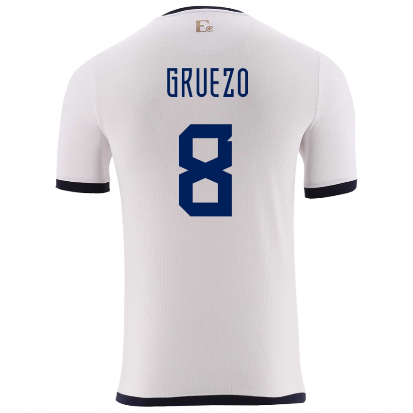 Kinder Ecuador Carlos Gruezo #8 Weiß Auswärtstrikot Trikot 24-26 T-Shirt Österreich