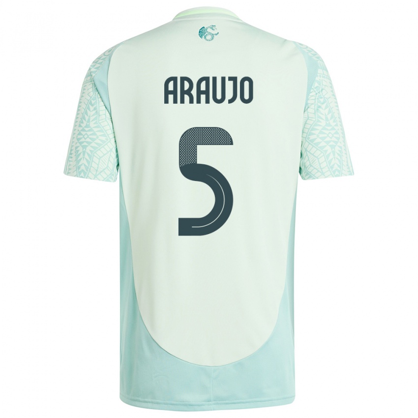 Kinder Mexiko Julian Araujo #5 Leinengrün Auswärtstrikot Trikot 24-26 T-Shirt Österreich