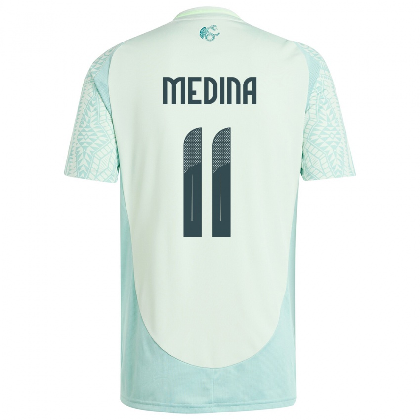 Kinder Mexiko Diego Medina #11 Leinengrün Auswärtstrikot Trikot 24-26 T-Shirt Österreich