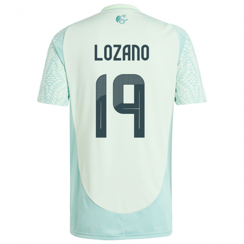 Kinder Mexiko Esteban Lozano #19 Leinengrün Auswärtstrikot Trikot 24-26 T-Shirt Österreich