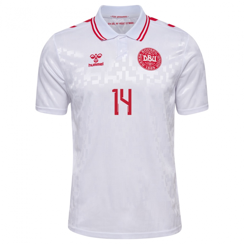 Kinder Dänemark Matilde Lundorf #14 Weiß Auswärtstrikot Trikot 24-26 T-Shirt Österreich