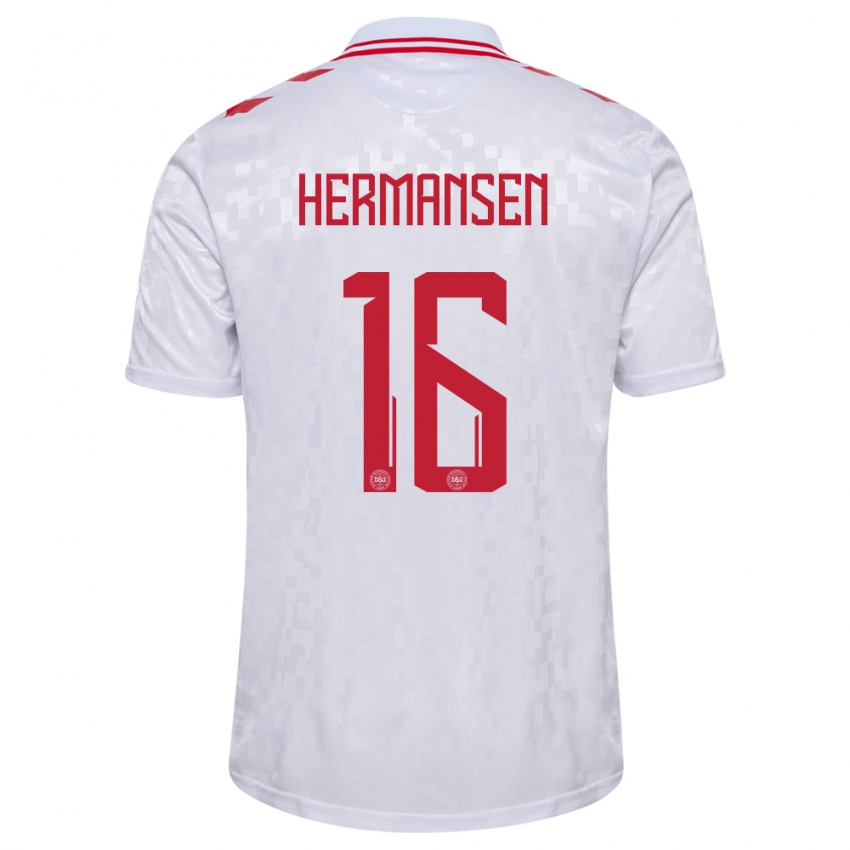 Kinder Dänemark Mads Hermansen #16 Weiß Auswärtstrikot Trikot 24-26 T-Shirt Österreich