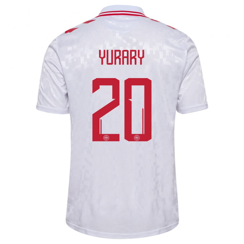 Kinder Dänemark Yussuf Poulsen #20 Weiß Auswärtstrikot Trikot 24-26 T-Shirt Österreich