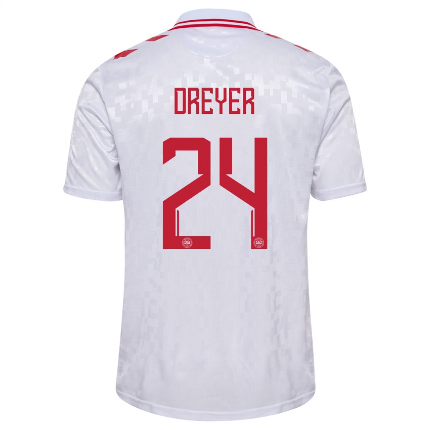 Kinder Dänemark Anders Dreyer #24 Weiß Auswärtstrikot Trikot 24-26 T-Shirt Österreich