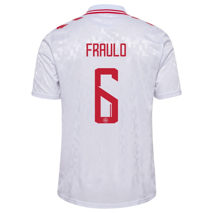 Kinder Dänemark Oscar Fraulo #6 Weiß Auswärtstrikot Trikot 24-26 T-Shirt Österreich