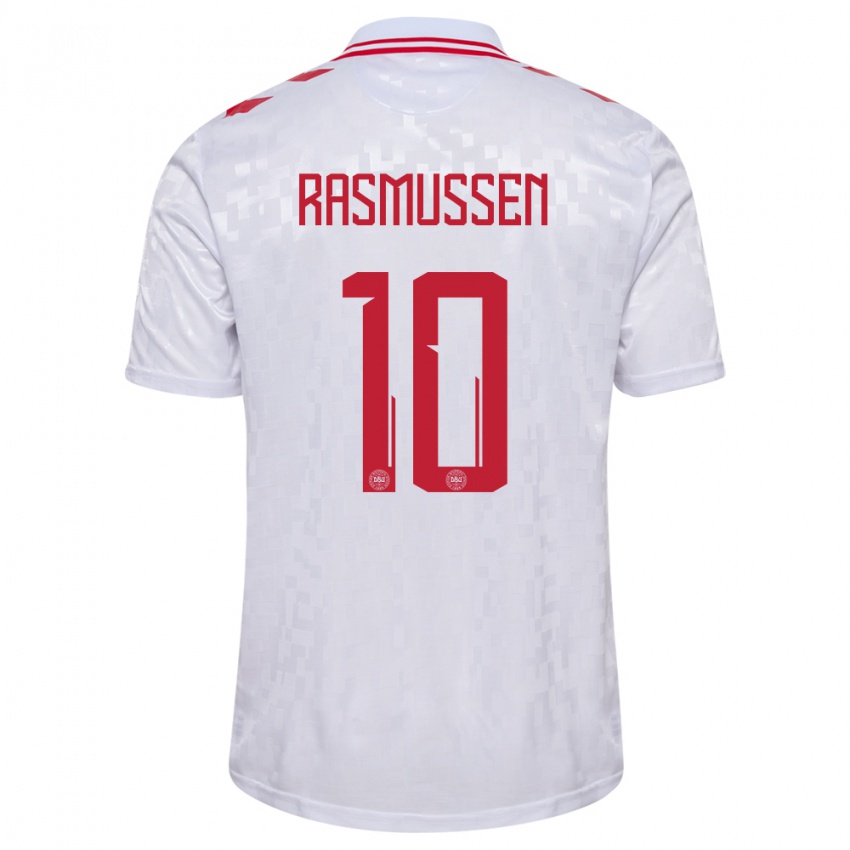 Kinder Dänemark Christian Rasmussen #10 Weiß Auswärtstrikot Trikot 24-26 T-Shirt Österreich