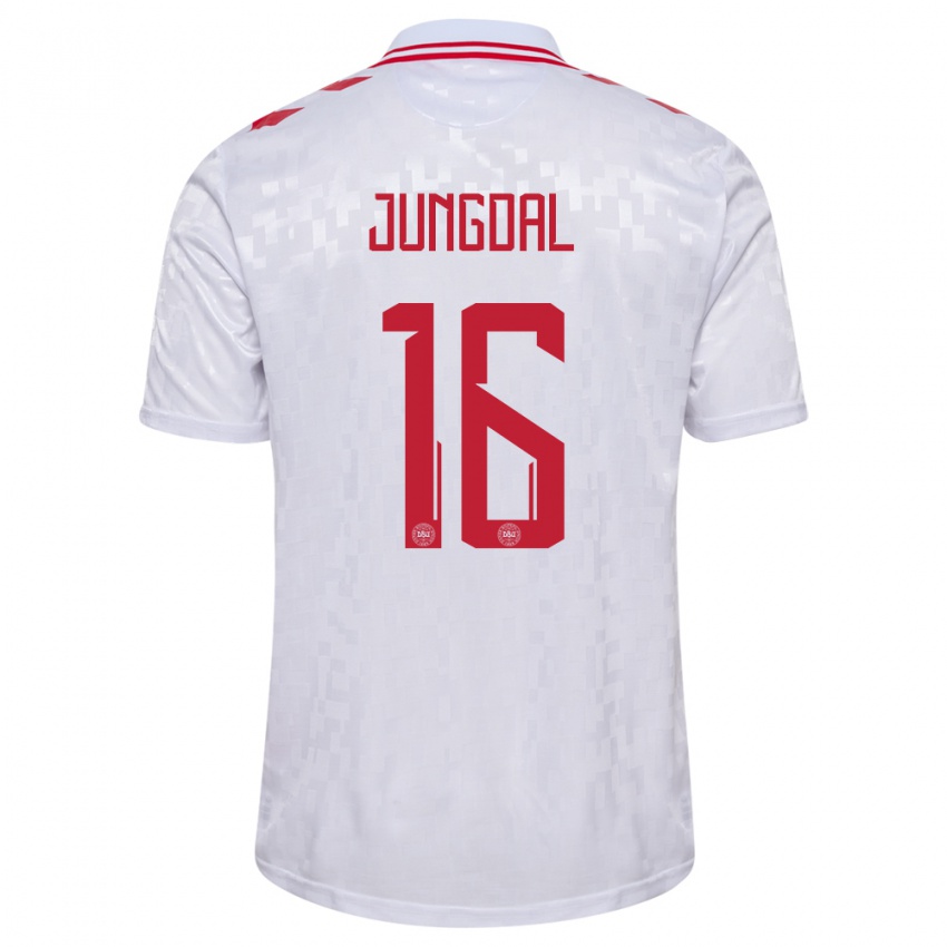 Kinder Dänemark Andreas Jungdal #16 Weiß Auswärtstrikot Trikot 24-26 T-Shirt Österreich