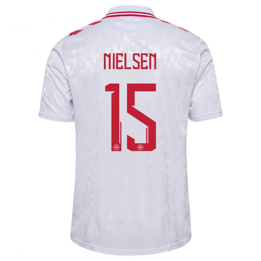 Kinder Dänemark Villads Nielsen #15 Weiß Auswärtstrikot Trikot 24-26 T-Shirt Österreich