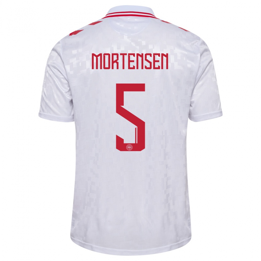 Kinder Dänemark Gustav Mortensen #5 Weiß Auswärtstrikot Trikot 24-26 T-Shirt Österreich