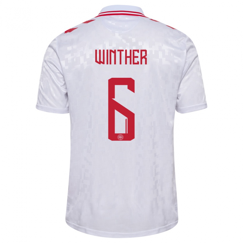 Kinder Dänemark Casper Winther #6 Weiß Auswärtstrikot Trikot 24-26 T-Shirt Österreich