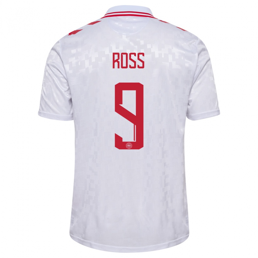 Kinder Dänemark Oliver Ross #9 Weiß Auswärtstrikot Trikot 24-26 T-Shirt Österreich