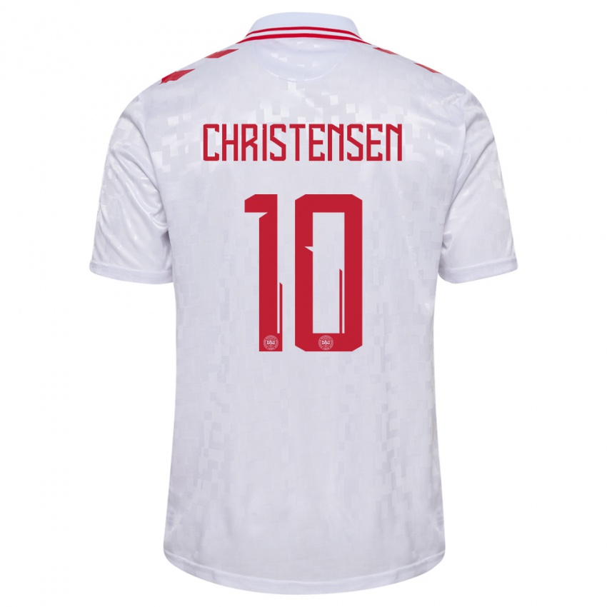 Kinder Dänemark Gustav Christensen #10 Weiß Auswärtstrikot Trikot 24-26 T-Shirt Österreich