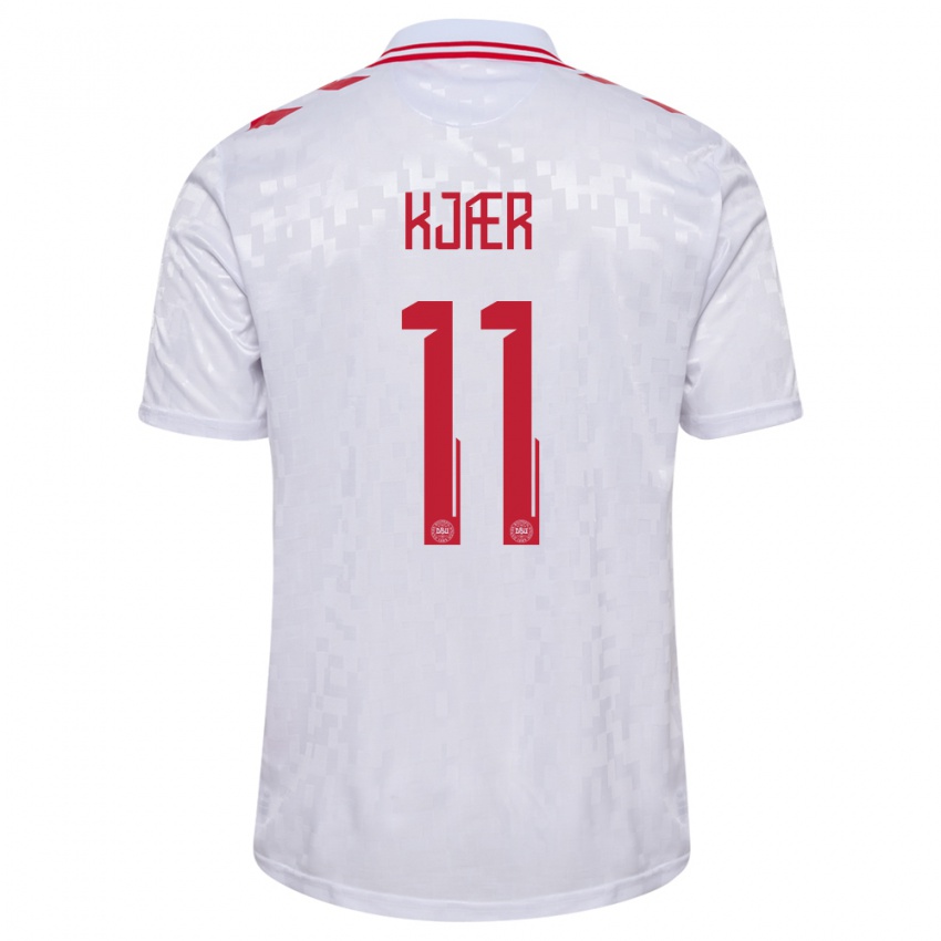 Kinder Dänemark Jeppe Kjær #11 Weiß Auswärtstrikot Trikot 24-26 T-Shirt Österreich