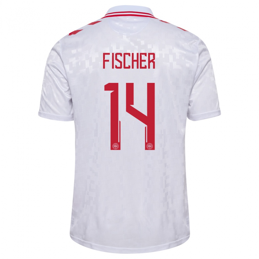 Kinder Dänemark Mikkel Fischer #14 Weiß Auswärtstrikot Trikot 24-26 T-Shirt Österreich