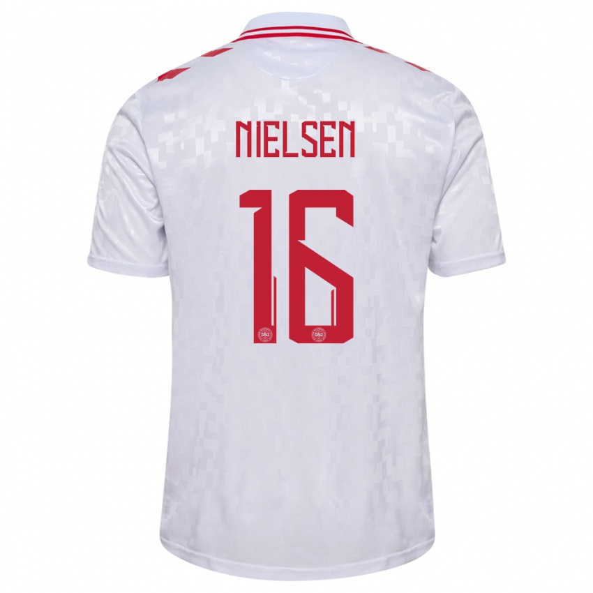 Kinder Dänemark Magnus Nielsen #16 Weiß Auswärtstrikot Trikot 24-26 T-Shirt Österreich