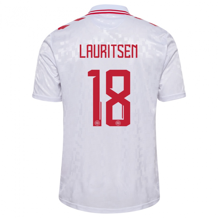 Kinder Dänemark Tobias Lauritsen #18 Weiß Auswärtstrikot Trikot 24-26 T-Shirt Österreich