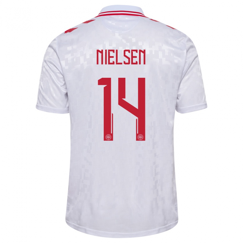 Kinder Dänemark Julius Nielsen #14 Weiß Auswärtstrikot Trikot 24-26 T-Shirt Österreich