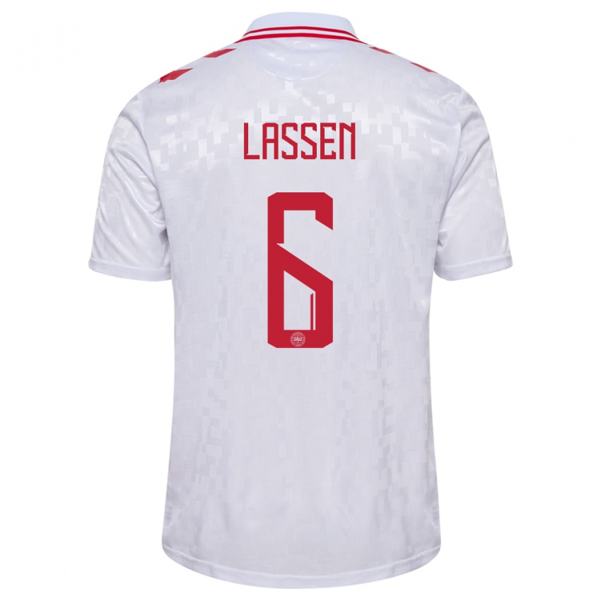 Kinder Dänemark Noah Lassen #6 Weiß Auswärtstrikot Trikot 24-26 T-Shirt Österreich