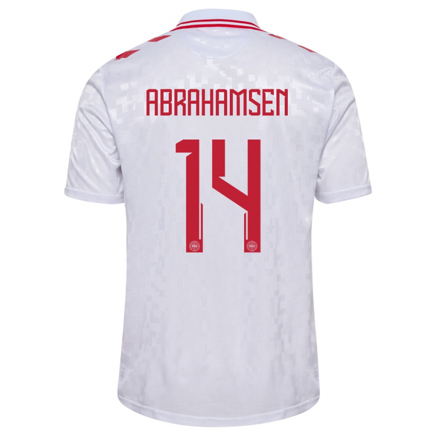 Kinder Dänemark Mads Abrahamsen #14 Weiß Auswärtstrikot Trikot 24-26 T-Shirt Österreich