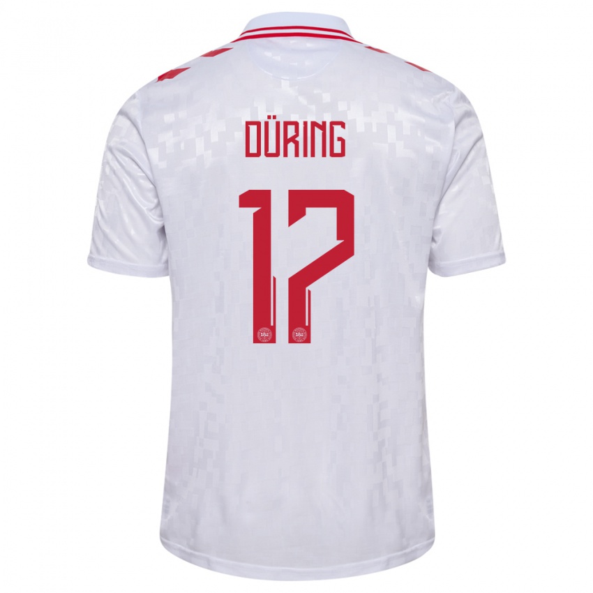 Kinder Dänemark Rasmus Düring #17 Weiß Auswärtstrikot Trikot 24-26 T-Shirt Österreich