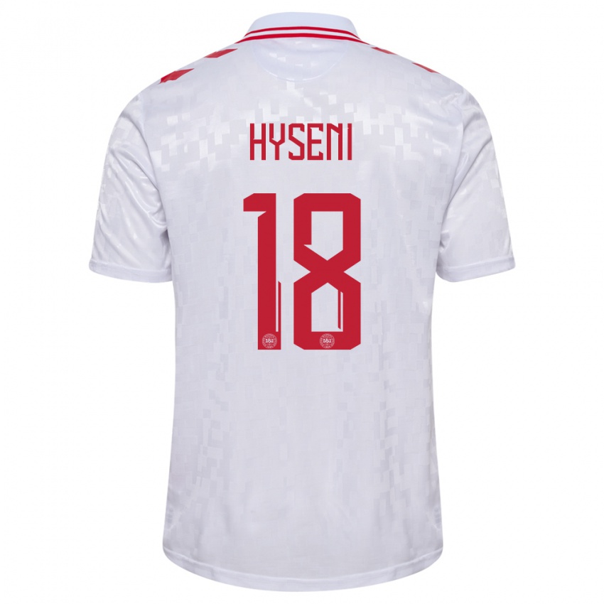 Kinder Dänemark Olti Hyseni #18 Weiß Auswärtstrikot Trikot 24-26 T-Shirt Österreich