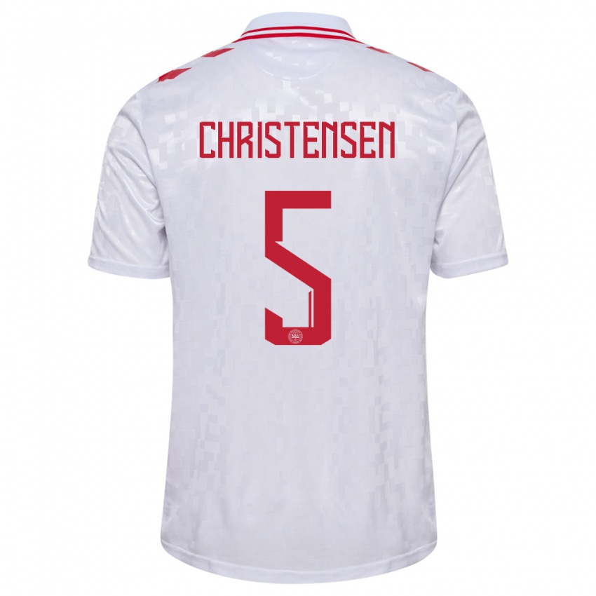 Kinder Dänemark Aske Christensen #5 Weiß Auswärtstrikot Trikot 24-26 T-Shirt Österreich