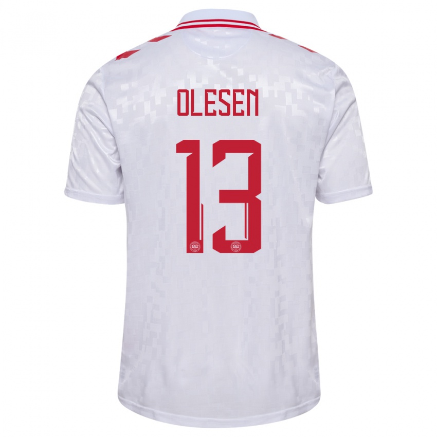 Kinder Dänemark Karoline Olesen #13 Weiß Auswärtstrikot Trikot 24-26 T-Shirt Österreich