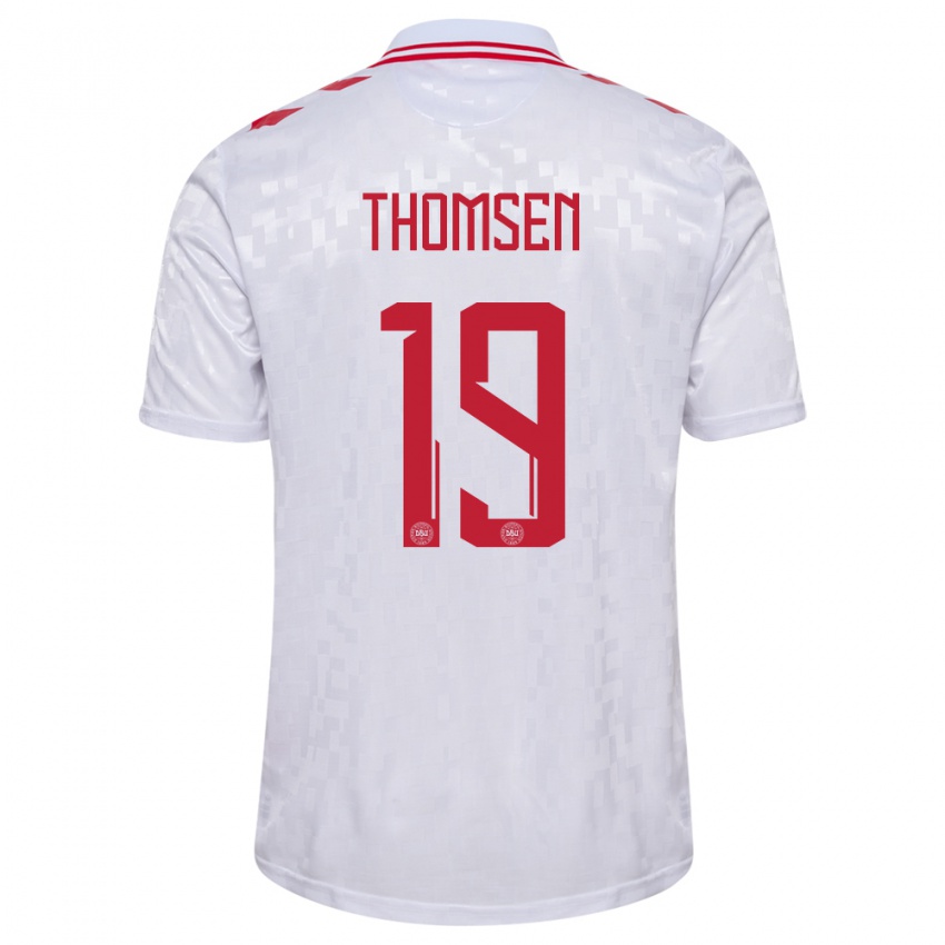 Kinder Dänemark Janni Thomsen #19 Weiß Auswärtstrikot Trikot 24-26 T-Shirt Österreich