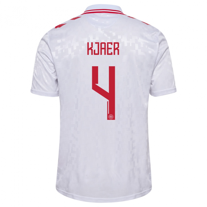 Kinder Dänemark Simon Kjaer #4 Weiß Auswärtstrikot Trikot 24-26 T-Shirt Österreich