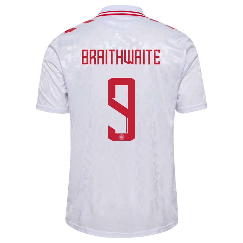 Kinder Dänemark Martin Braithwaite #9 Weiß Auswärtstrikot Trikot 24-26 T-Shirt Österreich