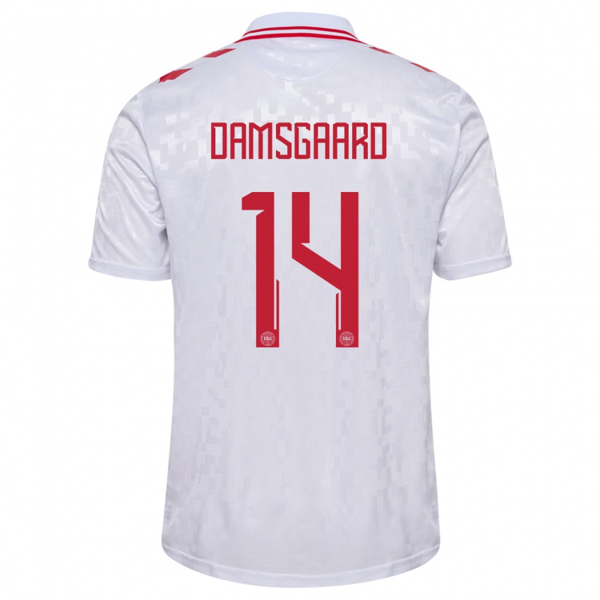 Kinder Dänemark Mikkel Damsgaard #14 Weiß Auswärtstrikot Trikot 24-26 T-Shirt Österreich