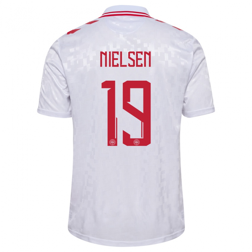 Kinder Dänemark Casper Nielsen #19 Weiß Auswärtstrikot Trikot 24-26 T-Shirt Österreich