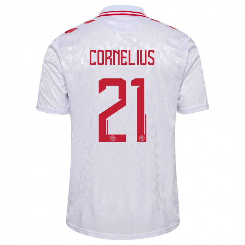 Kinder Dänemark Andreas Cornelius #21 Weiß Auswärtstrikot Trikot 24-26 T-Shirt Österreich