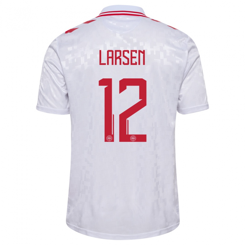 Kinder Dänemark Stine Larsen #12 Weiß Auswärtstrikot Trikot 24-26 T-Shirt Österreich