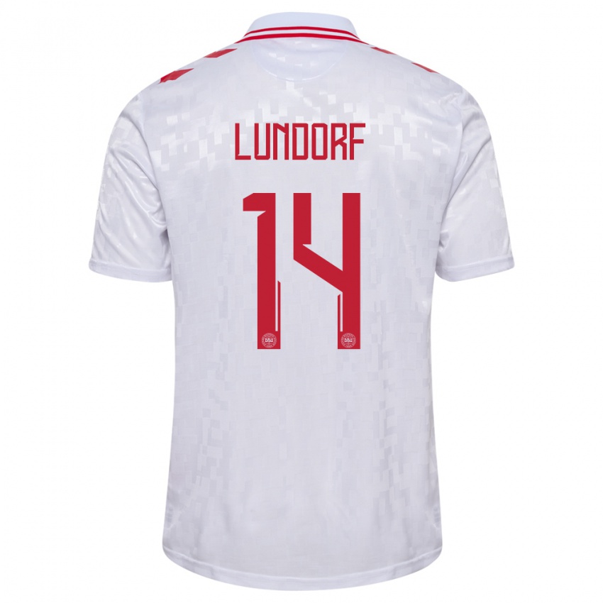 Kinder Dänemark Matilde Lundorf #14 Weiß Auswärtstrikot Trikot 24-26 T-Shirt Österreich