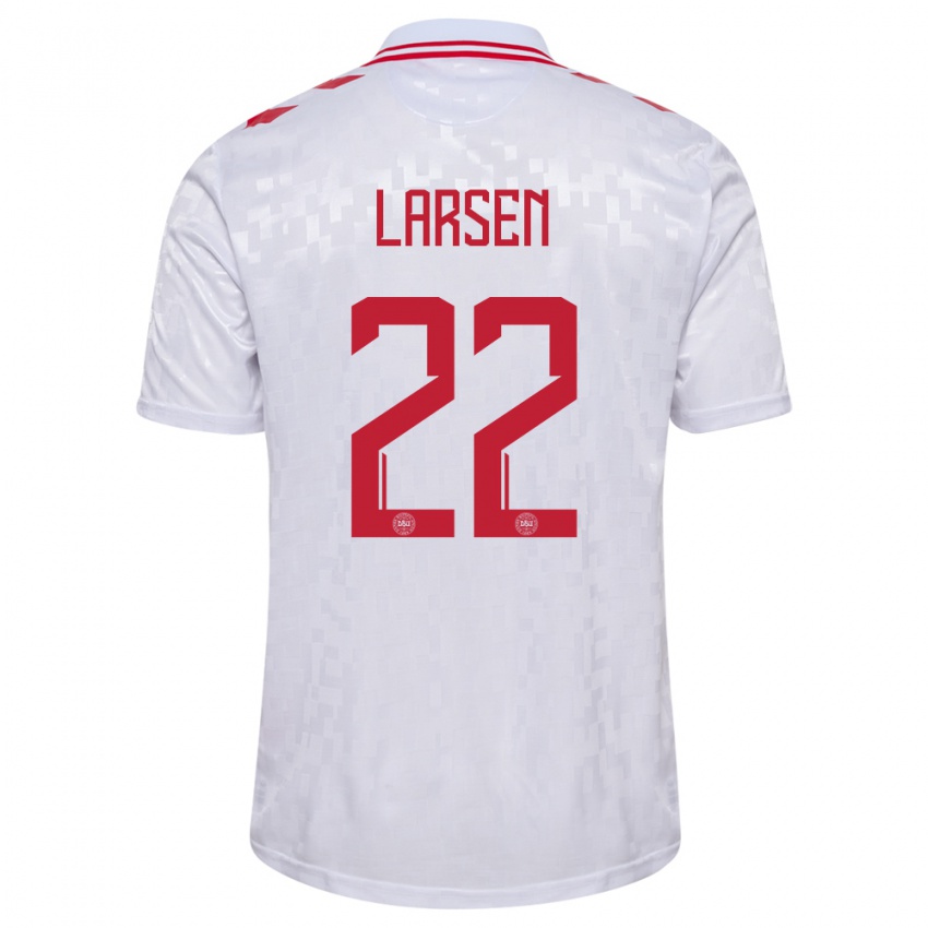 Kinder Dänemark Kathrine Larsen #22 Weiß Auswärtstrikot Trikot 24-26 T-Shirt Österreich