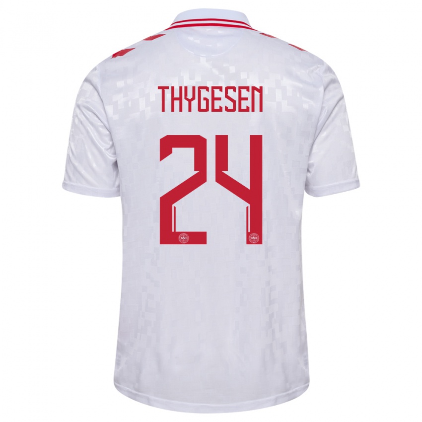 Kinder Dänemark Sarah Thygesen #24 Weiß Auswärtstrikot Trikot 24-26 T-Shirt Österreich