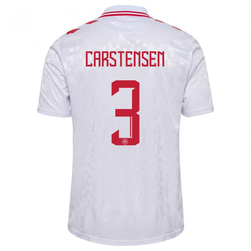 Kinder Dänemark Rasmus Carstensen #3 Weiß Auswärtstrikot Trikot 24-26 T-Shirt Österreich