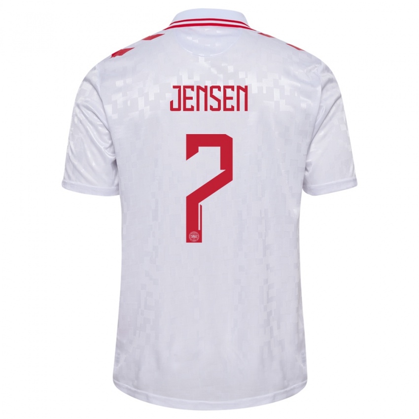 Kinder Dänemark Victor Jensen #7 Weiß Auswärtstrikot Trikot 24-26 T-Shirt Österreich
