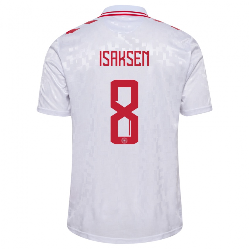 Kinder Dänemark Gustav Isaksen #8 Weiß Auswärtstrikot Trikot 24-26 T-Shirt Österreich