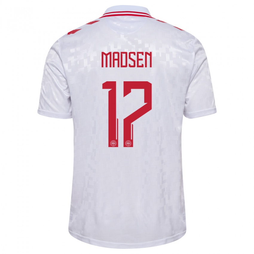 Kinder Dänemark Nicolas Madsen #17 Weiß Auswärtstrikot Trikot 24-26 T-Shirt Österreich