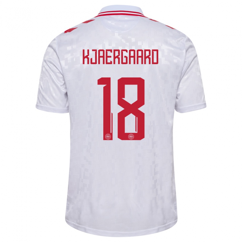 Kinder Dänemark Maurits Kjaergaard #18 Weiß Auswärtstrikot Trikot 24-26 T-Shirt Österreich