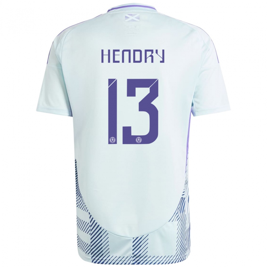 Kinder Schottland Jack Hendry #13 Helles Mintblau Auswärtstrikot Trikot 24-26 T-Shirt Österreich